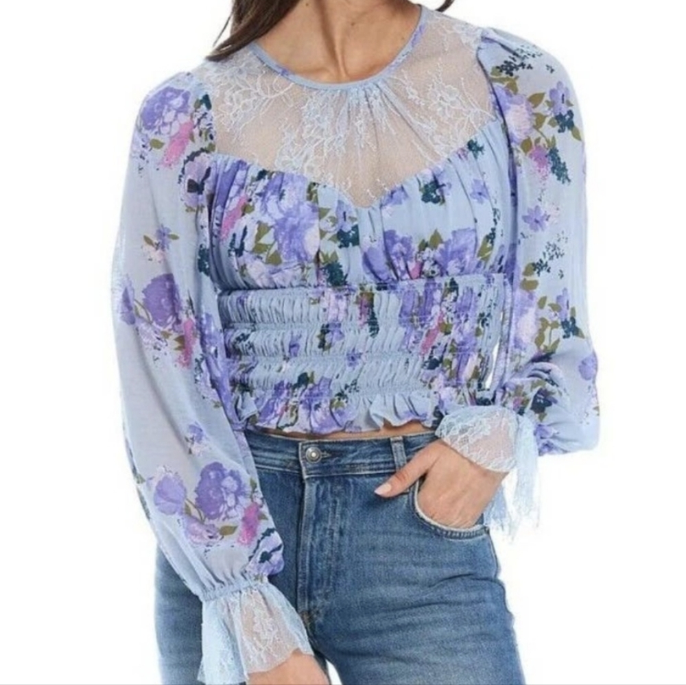 NWT free people daphne blouse smocked crop top